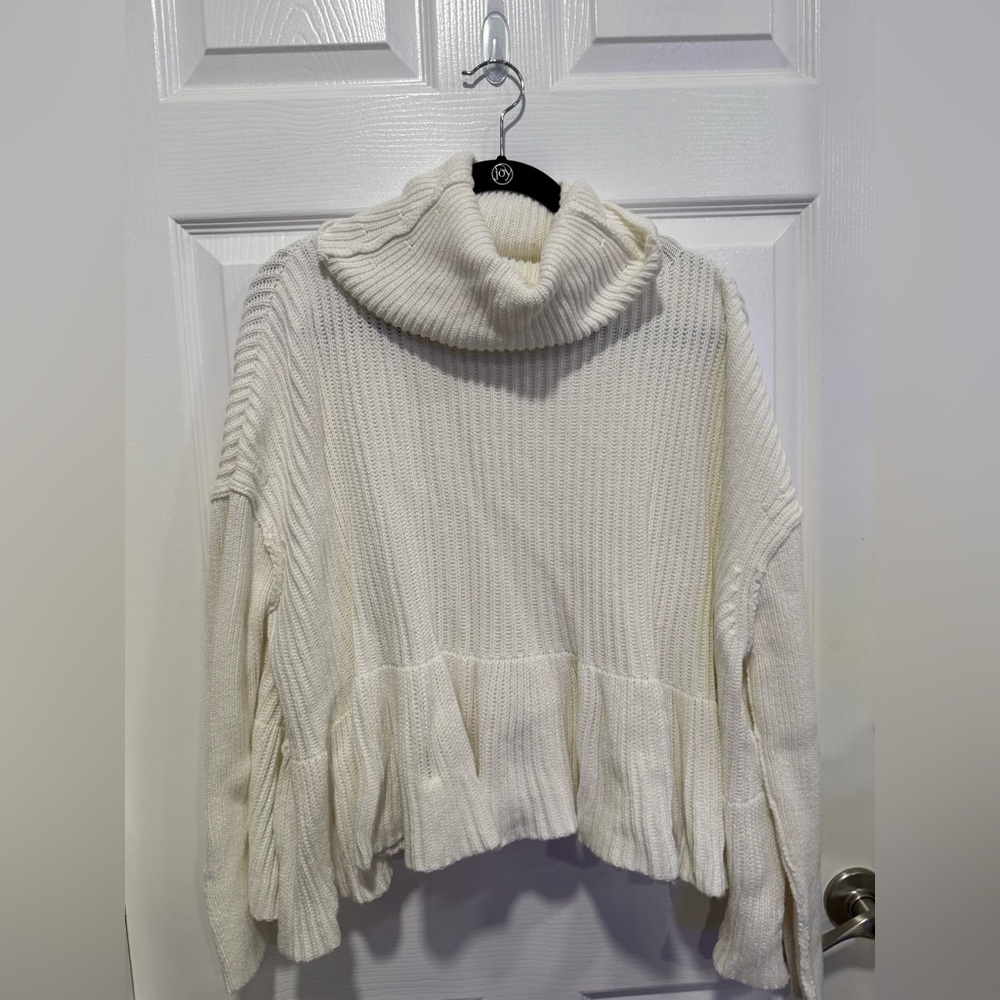 Free People - Off-white Ruffle Peplum Turtleneck Sweater